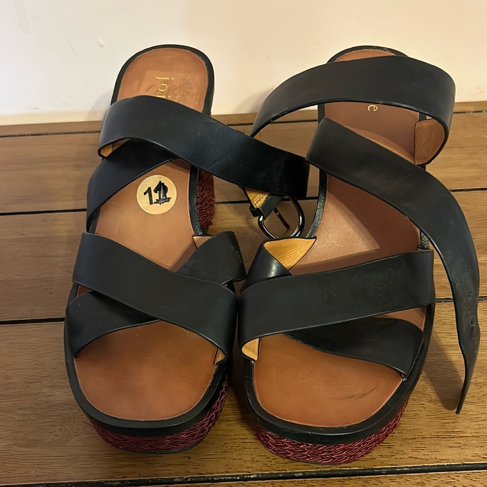 Joie Tanglee Platform Black Leather Sandal Heels